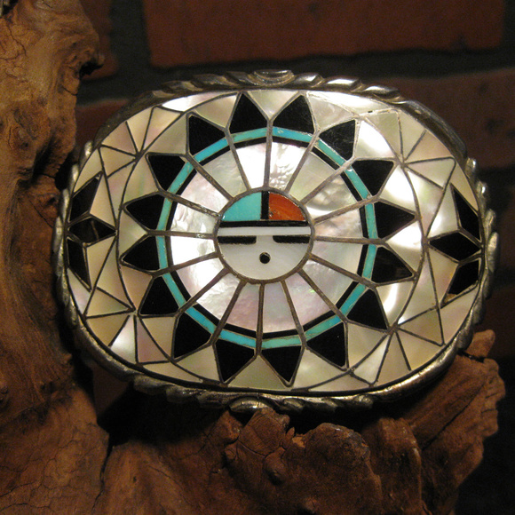 Zuni - Sunface Bolo Buckle Cufflink set Turquoise - Picture 4 of 8